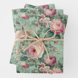 Feuille De Papier Cadeau Découpage aquatique de rose florale vintage