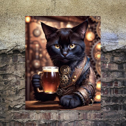 Feuille De Papier Cadeau Découpage - Chat steampunk buvant de la bière