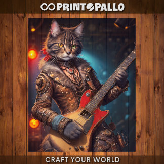 Feuille De Papier Cadeau Découpage - Chat steampunk jouant de la guitare