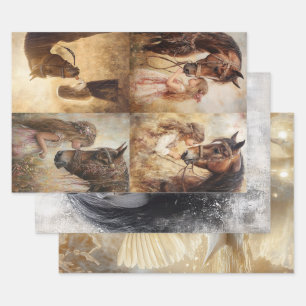 Feuille De Papier Cadeau Découpage Collection Whimsèque Chevaux et cygne