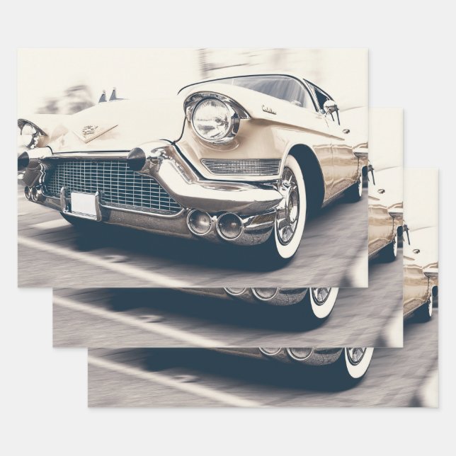 Feuille De Papier Cadeau Découpage de Cadillac classique américain (Lot)