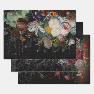 Feuille De Papier Cadeau Découpage de la vie morte florale ancienne foncée