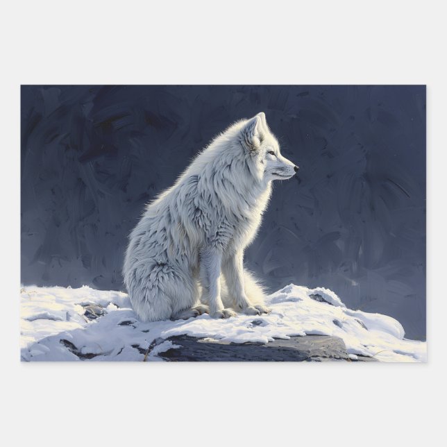 Feuille De Papier Cadeau Découpage de peinture de renard arctique (Devant)