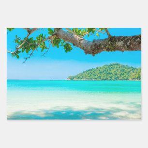 Feuille De Papier Cadeau Découpage de plage tropicale