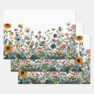 Feuille De Papier Cadeau Découpage Emballage Paysage Fleurs Sauvages Transf
