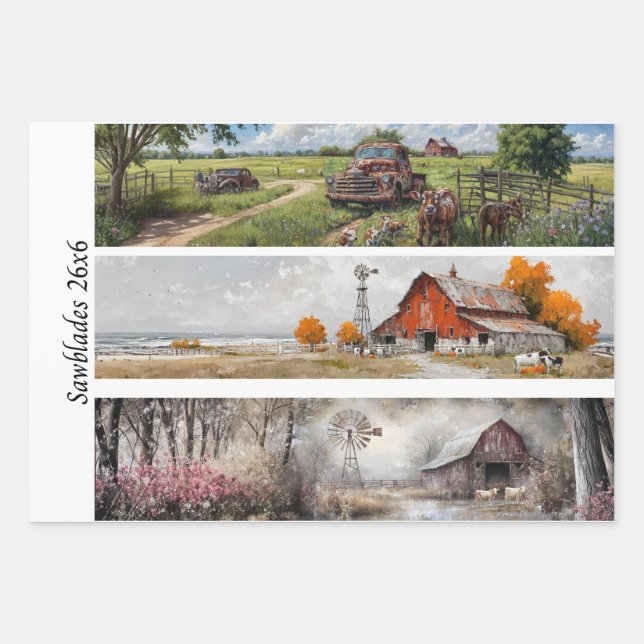 Feuille De Papier Cadeau Decoupage Handsaw Design, Cow, Truck, Sunflower (Devant 2)