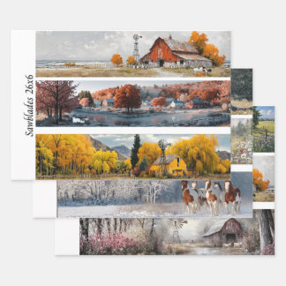 Feuille De Papier Cadeau Decoupage Handsaw Designs Red Barn, Yellow Barn, 