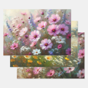 Feuille De Papier Cadeau Découpage impressionniste Fleur sauvage Pastel