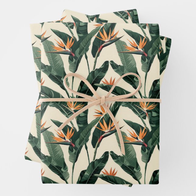 Feuille De Papier Cadeau Découpage Motif botanique Oiseau du Paradis (En situation)