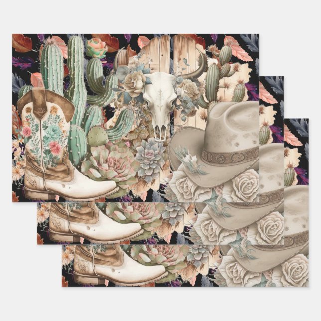 Feuille De Papier Cadeau Découpage occidental - bottes de cow-boy crâne cac (Lot)