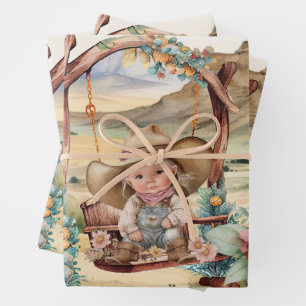 Feuille De Papier Cadeau Découpage occidentale - cowgirl pays désertique