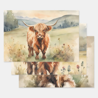 Feuille De Papier Cadeau Découpage Vintage de la vache Highland
