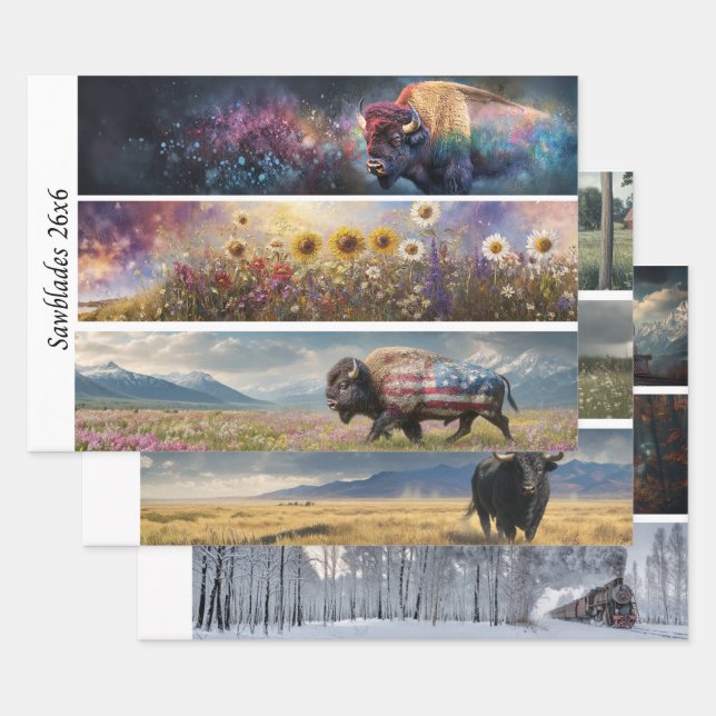 Feuille De Papier Cadeau Découpe Cosmique Bison Designs de scie à main Fleu (Lot)