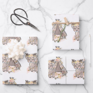 Feuille De Papier Cadeau Deer et Tent Cute Extérieur