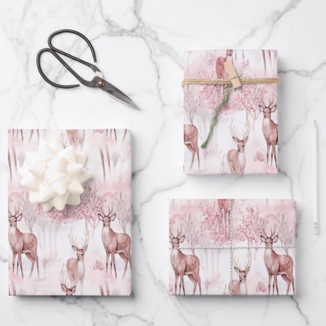 Feuille De Papier Cadeau Délicat cerf sur l'écharpe de Noël (Recto)
