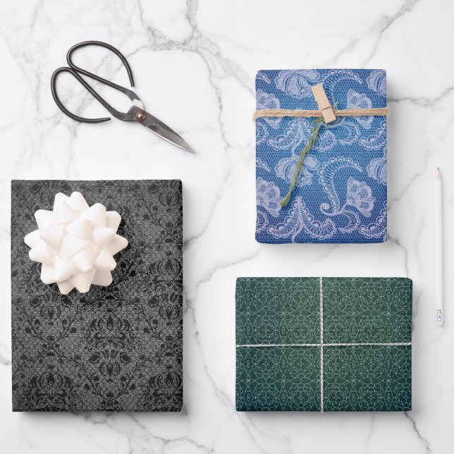 Feuille De Papier Cadeau Denim Lace Mode Designer Texture (Recto)