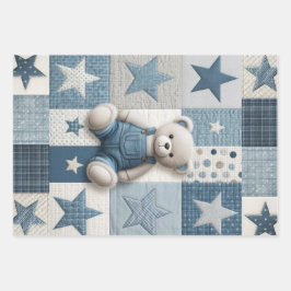 Feuille De Papier Cadeau Denim Patchwork Bear Napkins