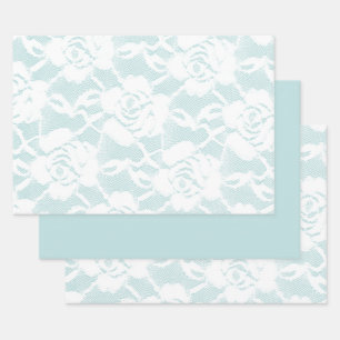 Feuille De Papier Cadeau Dentelle blanche rose de menthe