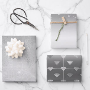 Feuille De Papier Cadeau Dentelle florale d'argent romantique
