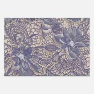 Feuille De Papier Cadeau Dentelle violette et diamant