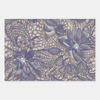 Feuille De Papier Cadeau Dentelle violette et diamant
