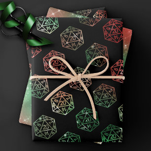 Feuille De Papier Cadeau Dés à jouer RPG XMAS Fantastique Rétro Tabletop