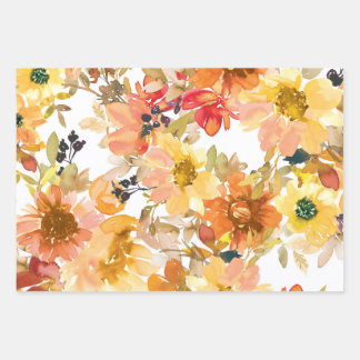 Feuille De Papier Cadeau Des motifs floraux d'automne vibrants