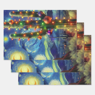 Feuille De Papier Cadeau Désert de Noël Saguaro Cactus Découpage