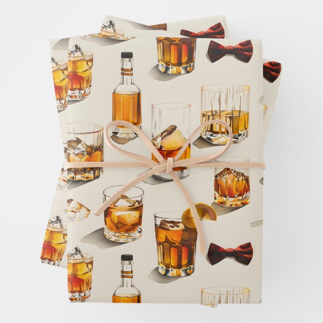 Feuille De Papier Cadeau Design cravate Whiskey et bow (En situation)