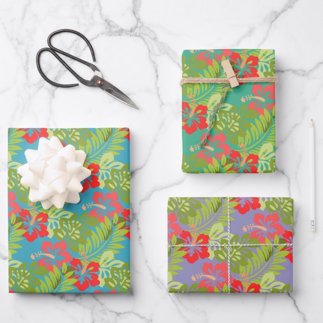 Feuille De Papier Cadeau Design de fleurs tropicales (Recto)