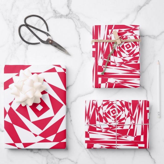 Feuille De Papier Cadeau Design d'illusion moderne Abstrait rouge et blanc (Recto)