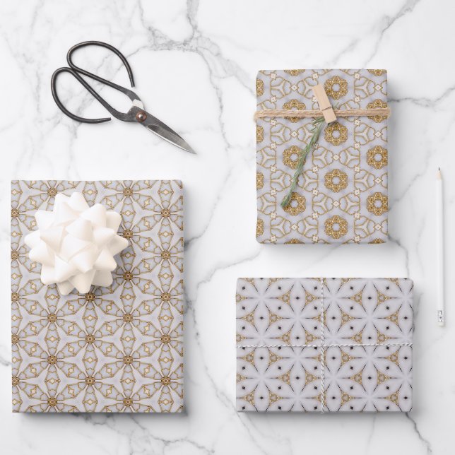 Feuille De Papier Cadeau Design d'ivoire et d'or éblouissant (Recto)