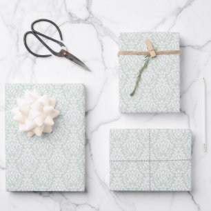 Feuille De Papier Cadeau Design doux vert damassé