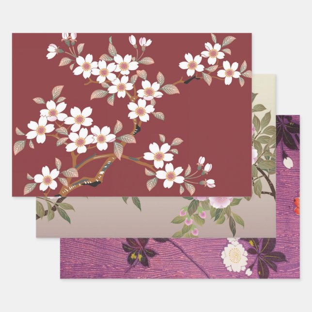 Feuille De Papier Cadeau Design japonais de fleurs de cerisier (Lot)