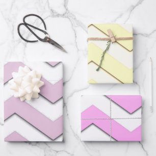 Feuille De Papier Cadeau Design Moderne Chevon Stripe jaune rose violet