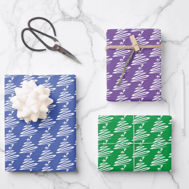 Feuille De Papier Cadeau Design Motif stylisé d'arbre de Noël (Recto)