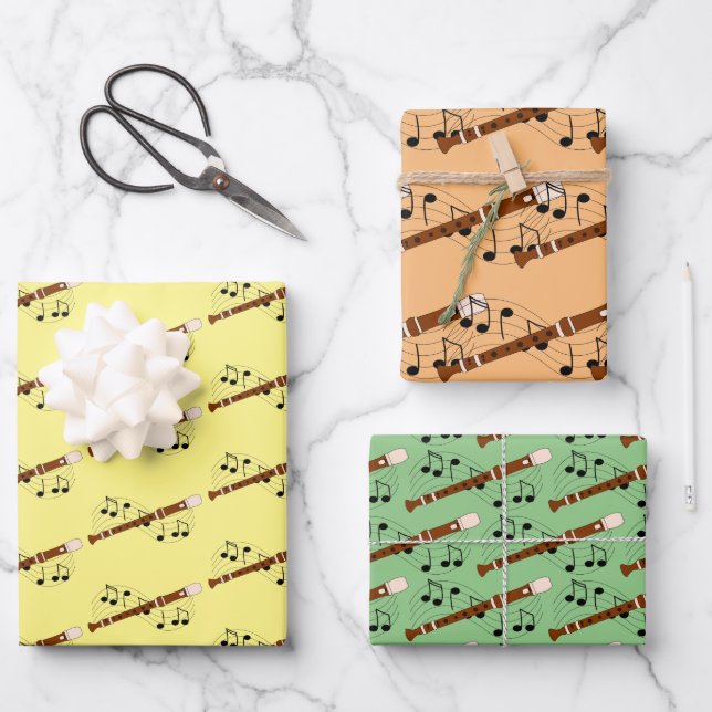 Feuille De Papier Cadeau Design musical Flute Woodwind (Recto)