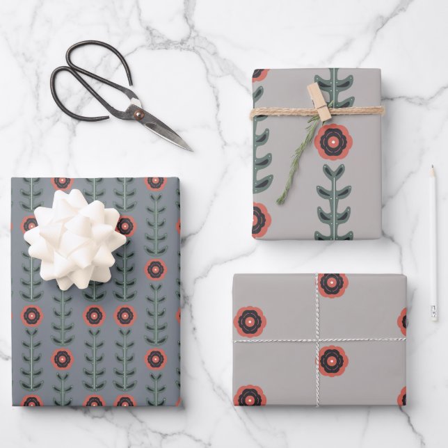Feuille De Papier Cadeau Design nordique rose et gris (Recto)