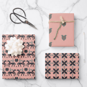 Feuille De Papier Cadeau Design nordique rose et gris