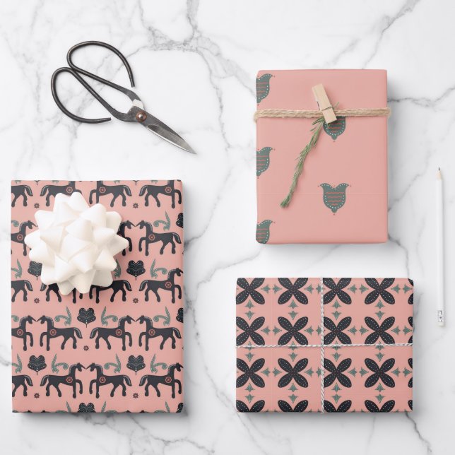 Feuille De Papier Cadeau Design nordique rose et gris (Recto)