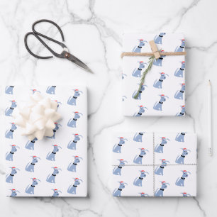 Feuille De Papier Cadeau Dessin bleu chien Cheeky Chien Noël 