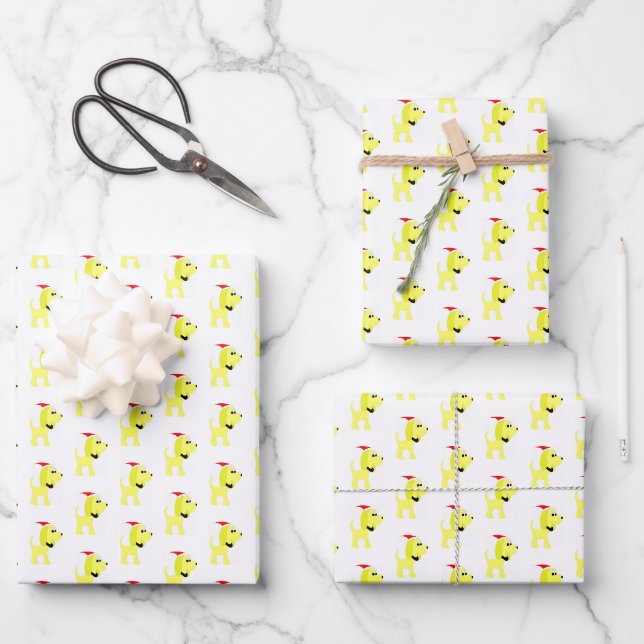 Feuille De Papier Cadeau Dessin chien jaune Diva Chien Noël (Recto)