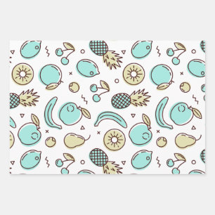 Feuille De Papier Cadeau Dessin de la ligne d'été du Motif de fruits mignon