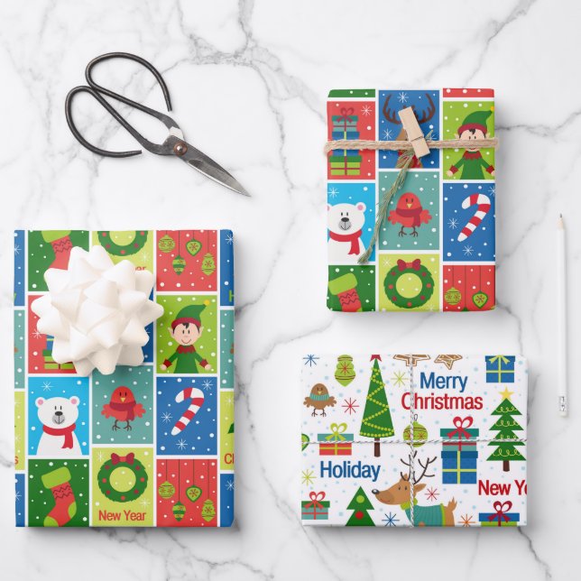 Feuille De Papier Cadeau Dessin de Noël amusant Images (Recto)