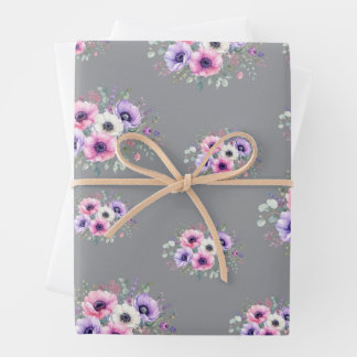 Feuille De Papier Cadeau dessin floral d'anémone à l'aquarelle