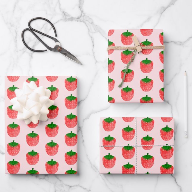 Feuille De Papier Cadeau Dessin fraise (Recto)