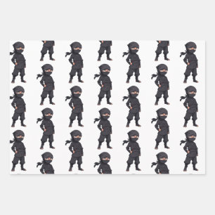 Feuille De Papier Cadeau Dessin Ninja Guerriers Garçons fête d'anniversaire