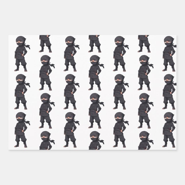 Feuille De Papier Cadeau Dessin Ninja Guerriers Garçons fête d'anniversaire (Devant)