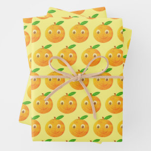 Feuille De Papier Cadeau Dessin vintage de cartoon orange mignon