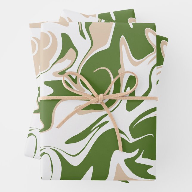 Feuille De Papier Cadeau Déversement - Blanc, Sable et Palm Green (En situation)